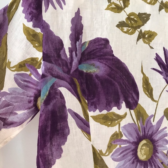 Vintage floral linen Brian Bailey button front top Size 12 - Picture 5 of 16